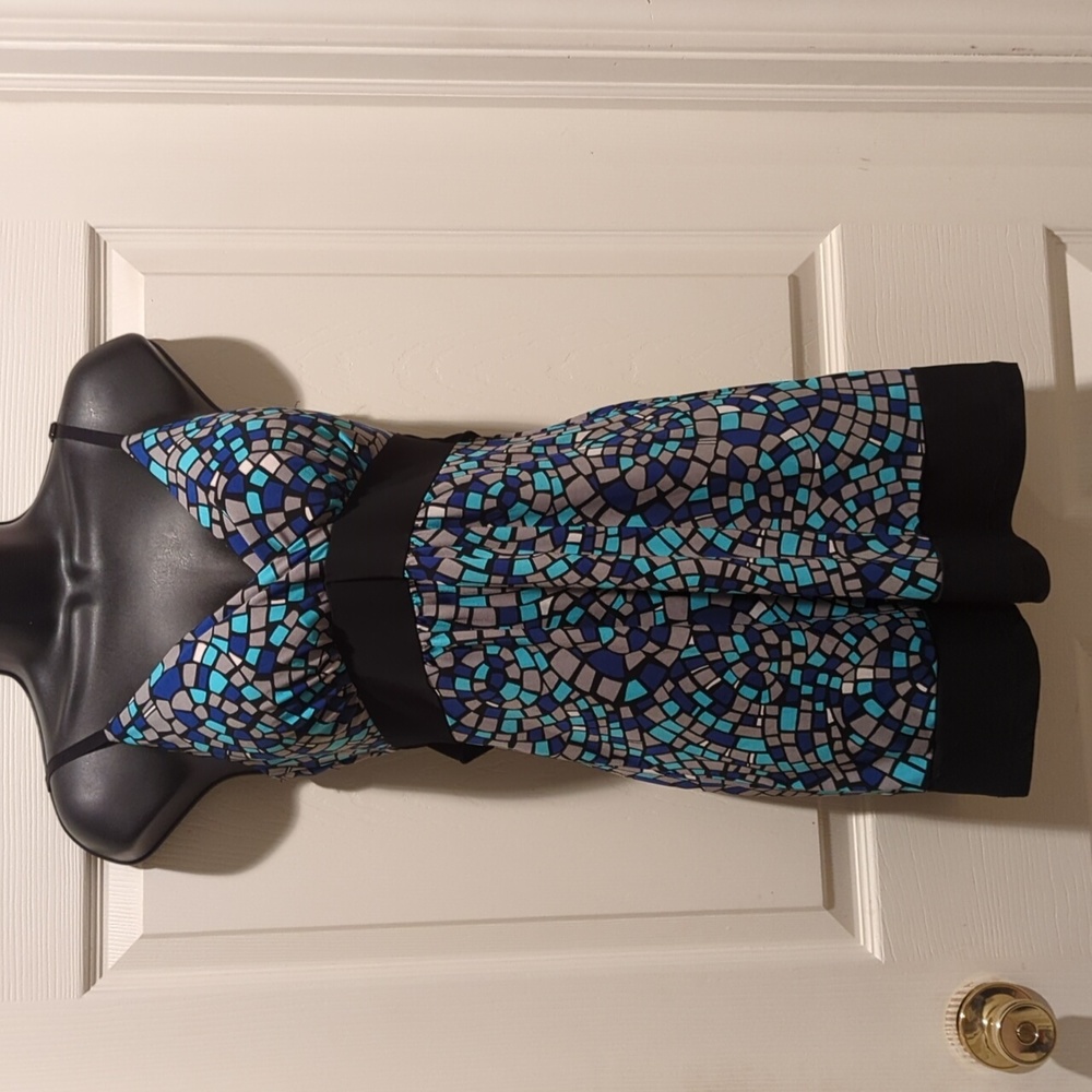 Judy Knapp Blue Color Block Short Casual Dress